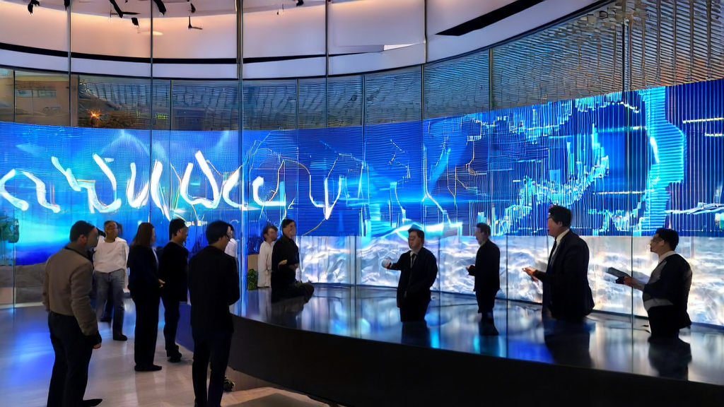 Tech professionals analyzing customer data using an AI intelligent acquisition system in a modern office environment