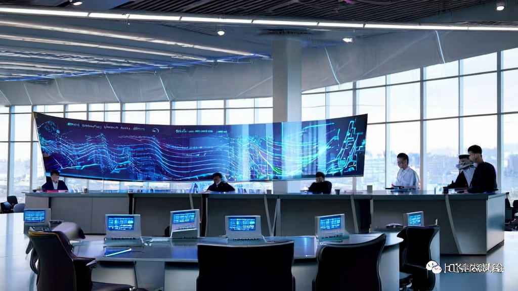 A modern office showcasing the operation of an AI intelligent acquisition system, emphasizing data-driven and machine learning importance