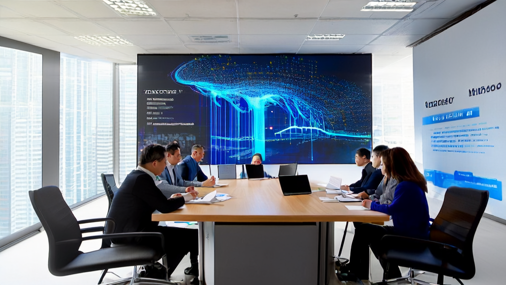 现代化办公室中，员工们正利用阿里云Qwen3-Next-80B-A3B模型进行AI智能获客，探索外贸新机遇。