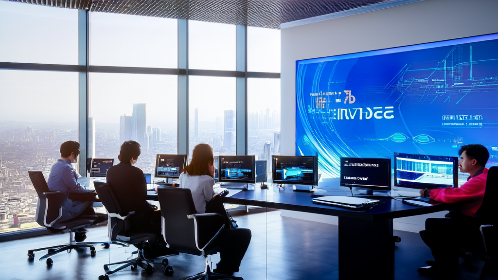 阳光明媚的办公室中，创业者们正在使用AI智能获客系统，并展示阿里云的Qwen3Guard标志。