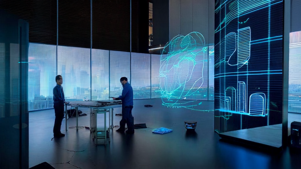 Technicians monitoring a high-performance AI intelligent customer acquisition system in a modern office