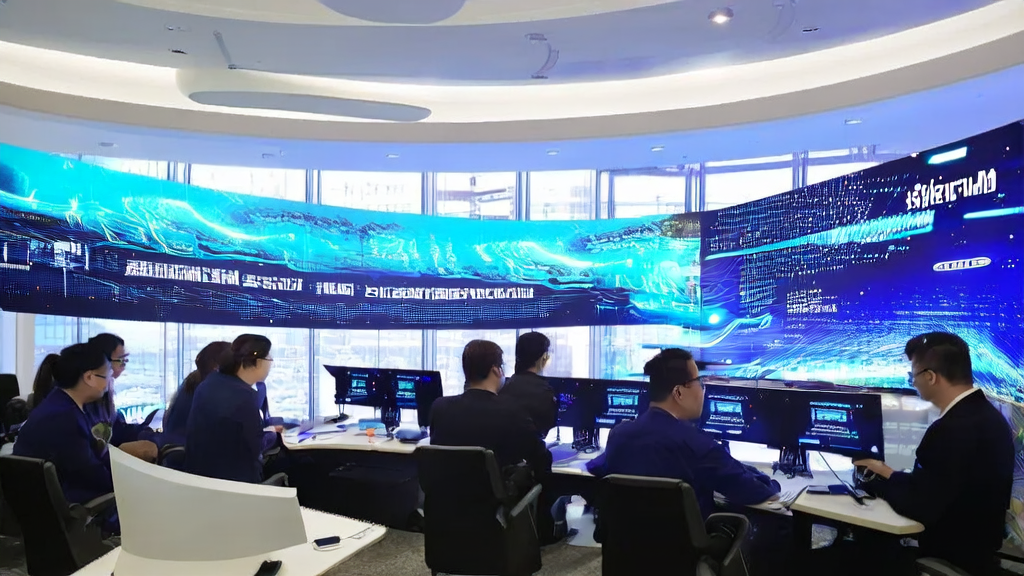 Scene of an e-commerce office showcasing the operation of an AI intelligent customer acquisition system, with a Time 2025 Best Invention list poster on the wall