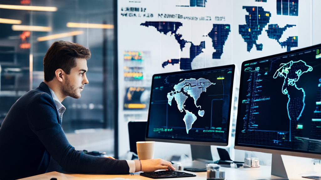 E-commerce entrepreneur analyzing global market data using AI keyword mining tools