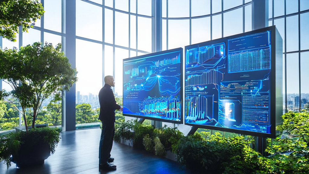 Data analyst using AI prediction models for keyword mining and customer targeting in a modern office