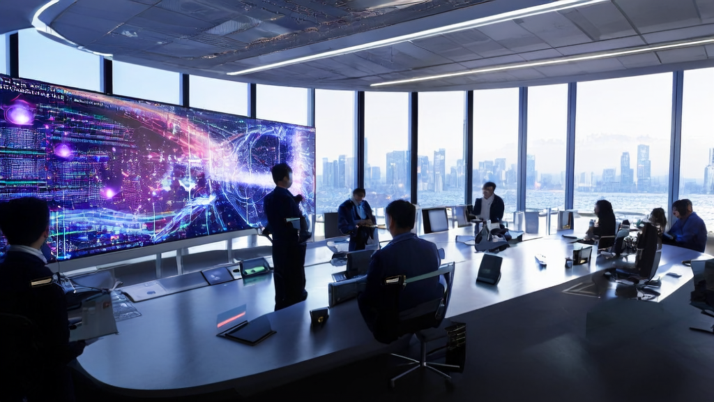 未来办公室中工程师们利用AI关键词优化和多语言翻译系统提升跨境电商独立站流量