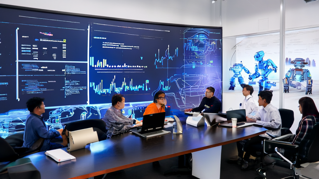 Developers discussing AI keyword optimization techniques in an office to boost search engine traffic for cross-border e-commerce websites.