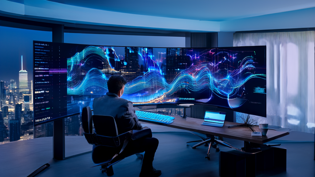 An entrepreneur in a modern office using AI technology for keyword optimization to boost SEO traffic for independent sites.