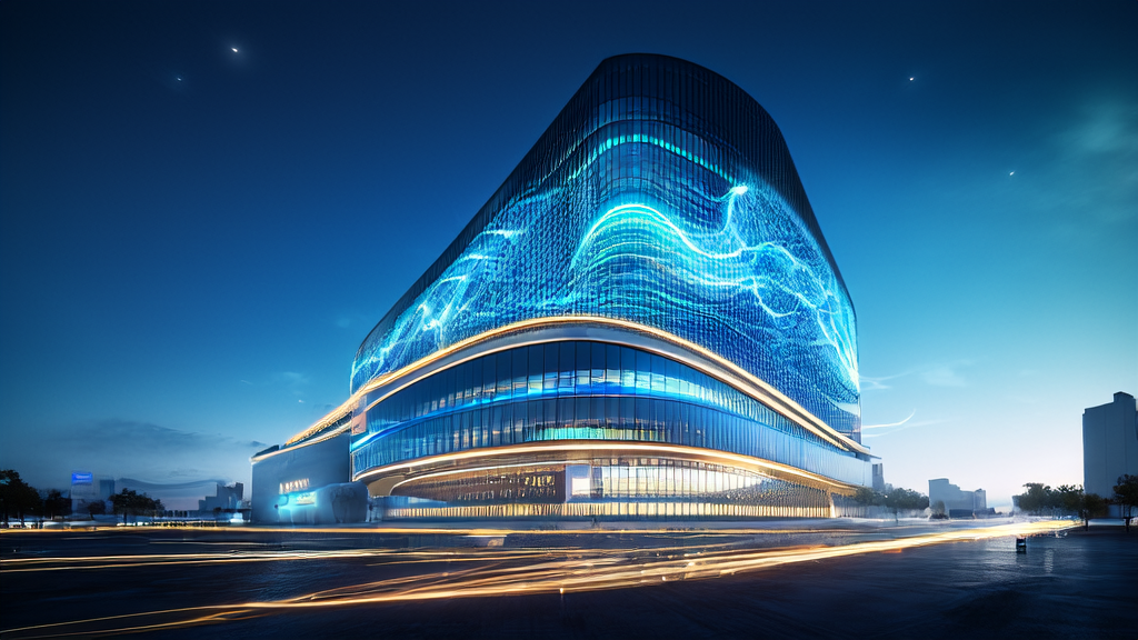 Modern independent site building in a futuristic digital city leveraging AI technology for SEO traffic surge