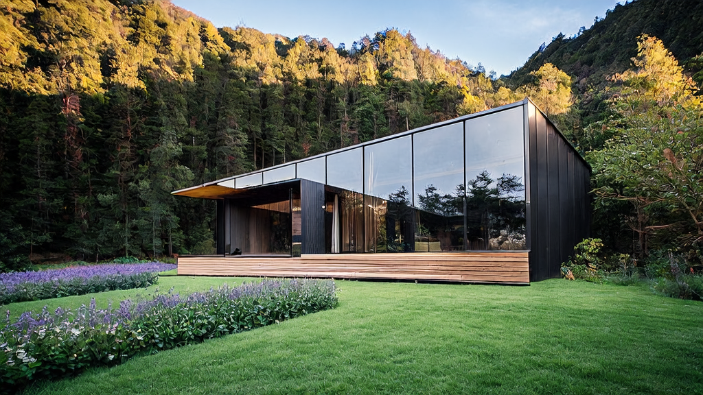 A modern independent cottage bathed in sunlight, surrounded by a colorful flower field and lush forest, symbolizing the bright future of independent stations achieving traffic growth through AI technology.