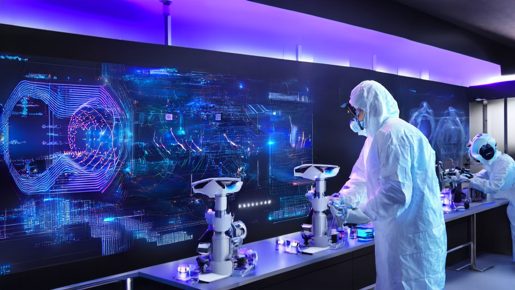 未来实验室中研究人员使用AI系统进行科学自动化实验，展示AI在营销策略中的应用