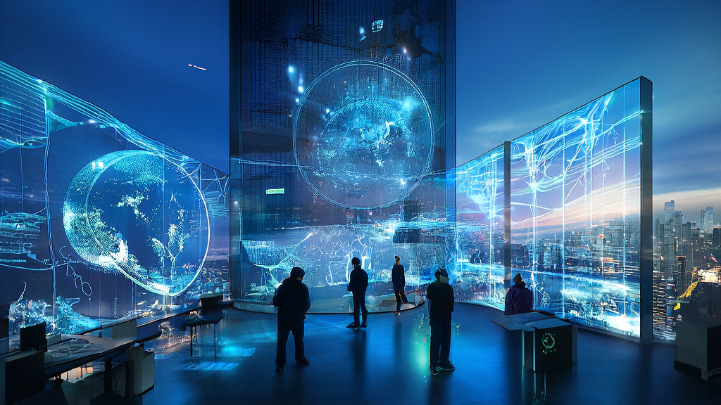 AI引领2025跨境电商突破增长瓶颈，展示现代化公司利用先进AI技术进行高效工作的场景