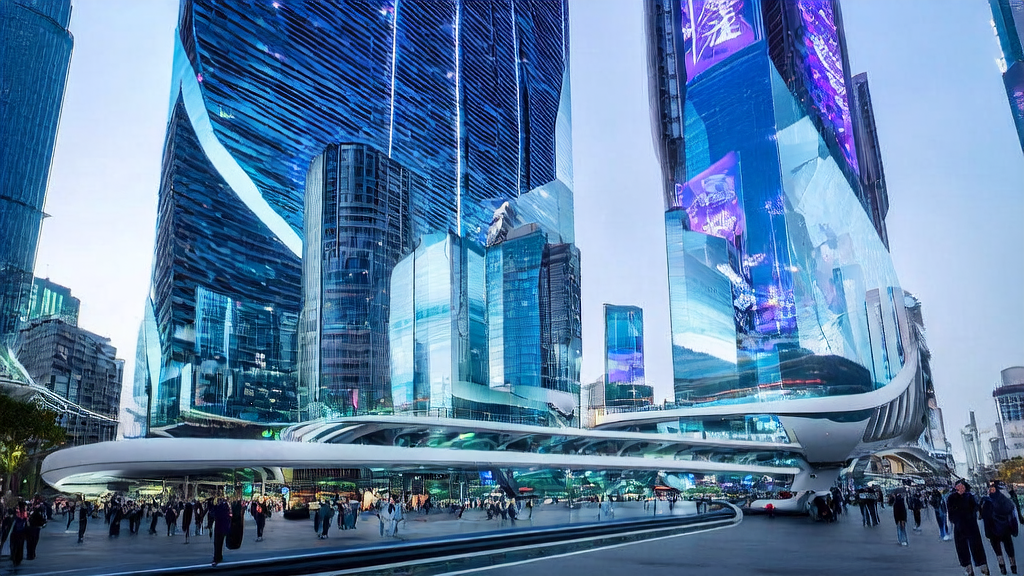 AI technology applications in a futuristic city, showcasing new trends in cross-border e-commerce customer acquisition in 2025