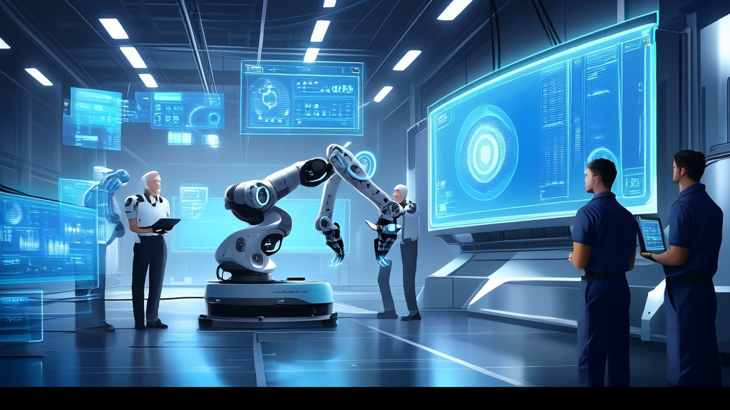 A humanoid robot working efficiently in a factory, showcasing the application of AI technology in manufacturing