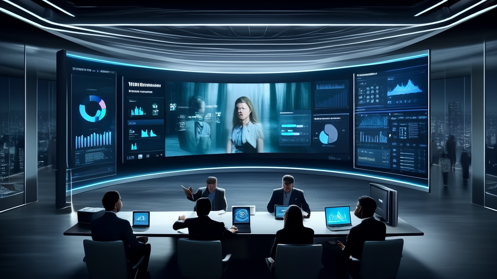 Marketing experts in a conference room discussing how to optimize AI+marketing strategies using Twitter data