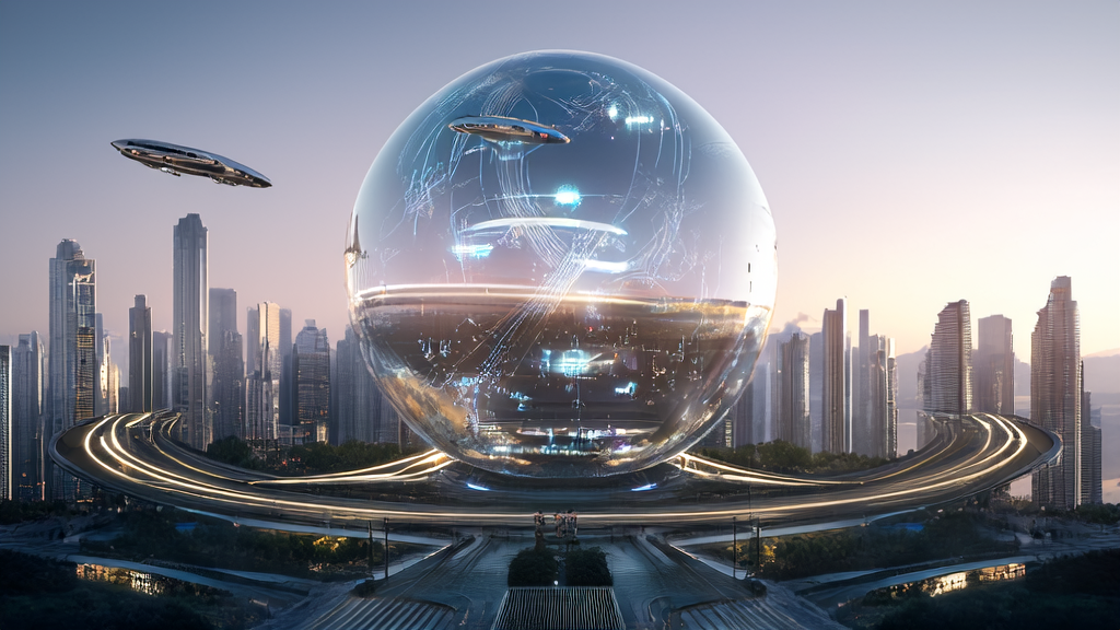 A futuristic city showcasing the AI marketing automation hub for efficient customer acquisition