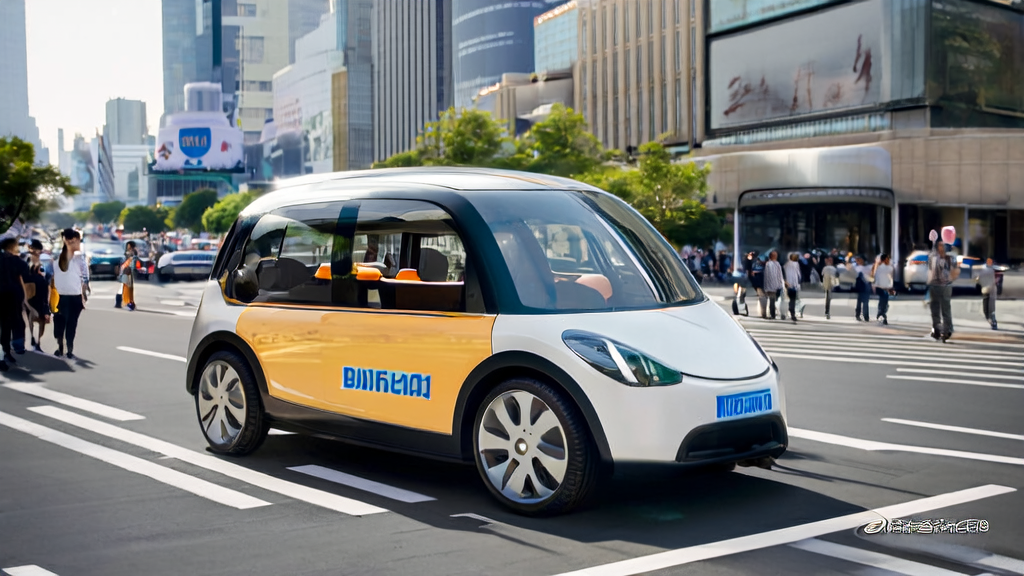 An autonomous taxi driving through the city, symbolizing a historic breakthrough in AI marketing and autonomous driving technology