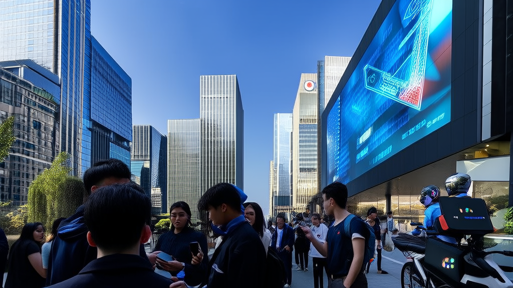 AI marketing breaks trade growth barriers, people using Google Maps for customer data collection, a food delivery rider using the smart assistant "Xiao E" to accept orders.