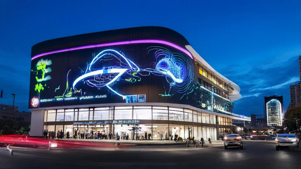 A tech company in a bustling city is monitoring Supermicro's AI investment downgrade, next to an export store using AI technology and Google Maps customer collection points.