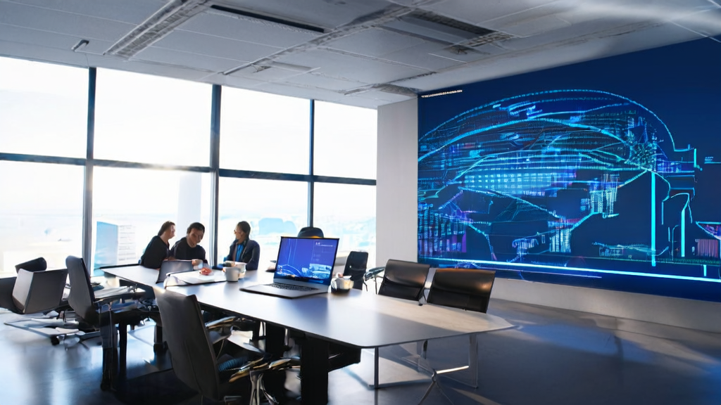 Modern office scene showcasing AI marketing and customer data acquisition processes