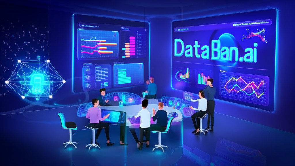 现代化办公室中，营销团队使用DataBahn.ai的“数据礁”技术分析LinkedIn客户数据，提升营销效果。