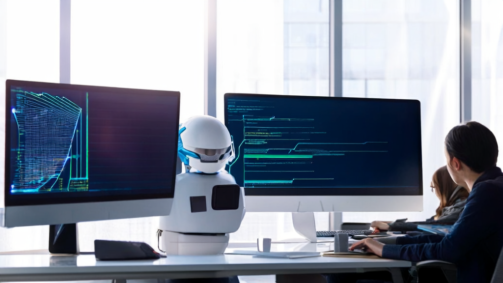 Employees in a modern office using AI assistant to optimize email marketing strategies and improve response rates