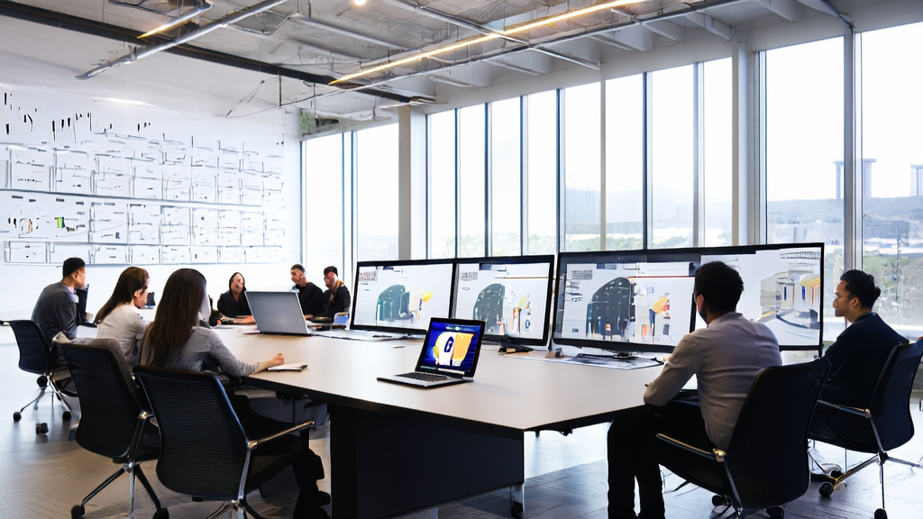 办公室内员工围绕AI优化邮件营销进行讨论,展示图像生成API实时流式预览