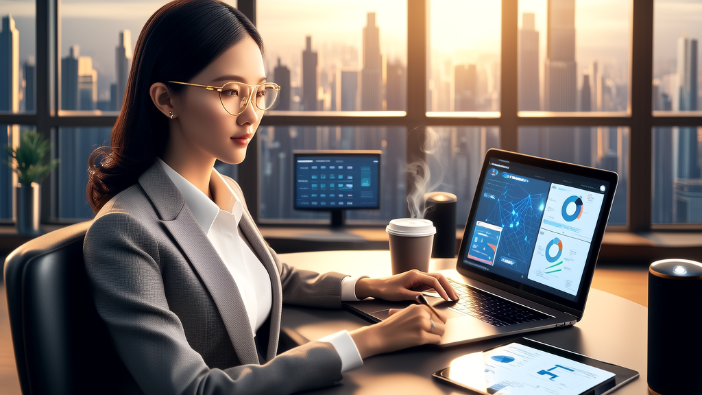 A marketing expert in a modern office uses AI tools to analyze customer data from Google Maps, focusing on the importance of emotional needs.