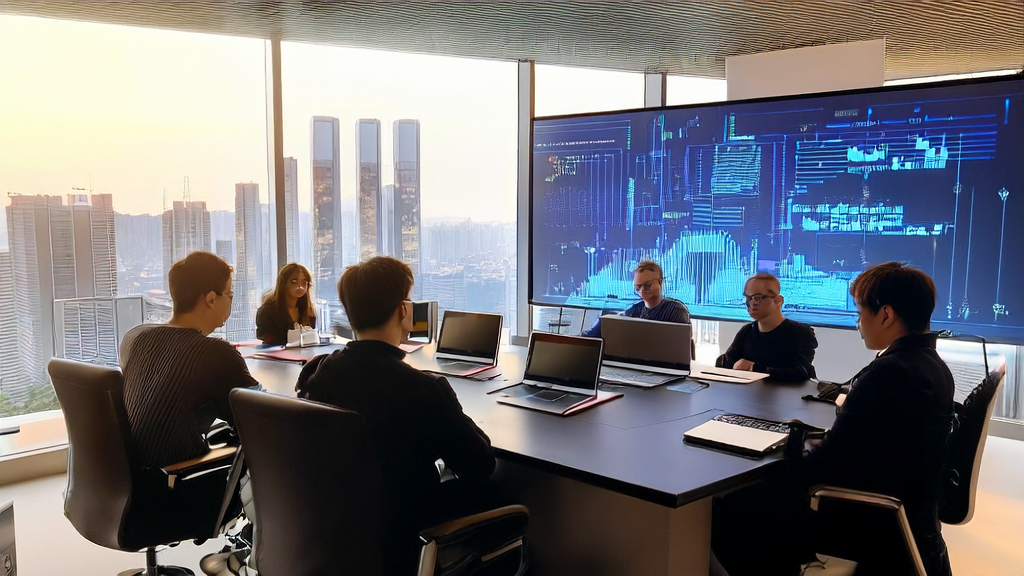 AI marketing empowering traditional industries: Young entrepreneurs in a modern office using AI technology for data analysis and content creation