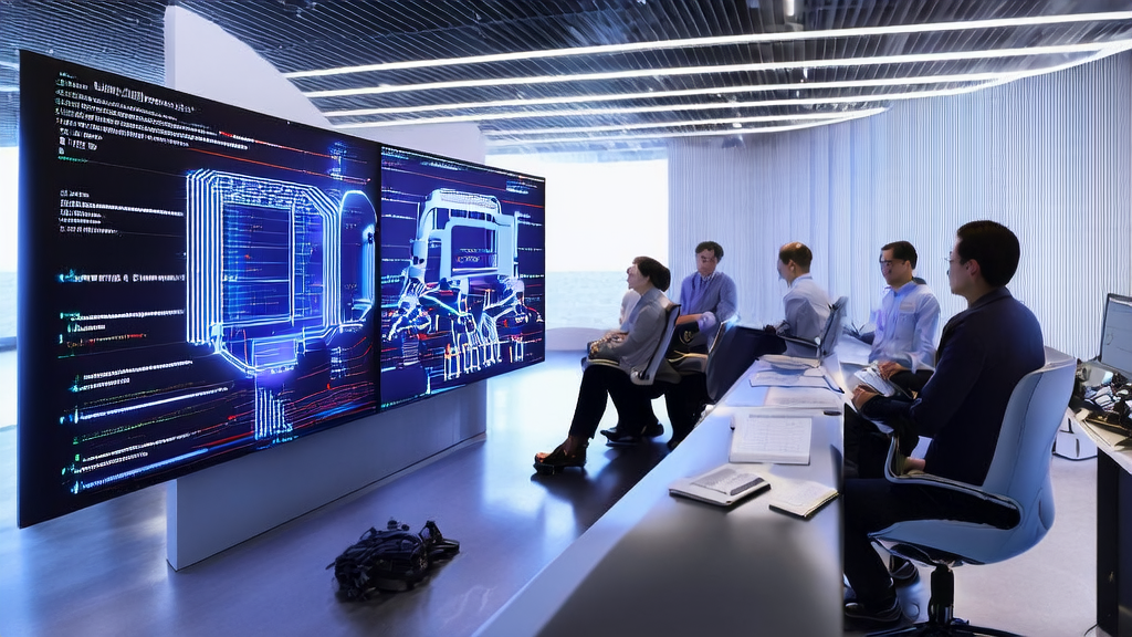 Engineers discussing AI model tuning, showcasing the technical core of AI marketing