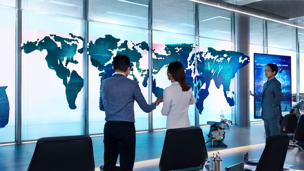 Modern office employees using AI technology to optimize international trade email marketing, enhancing global competitiveness
