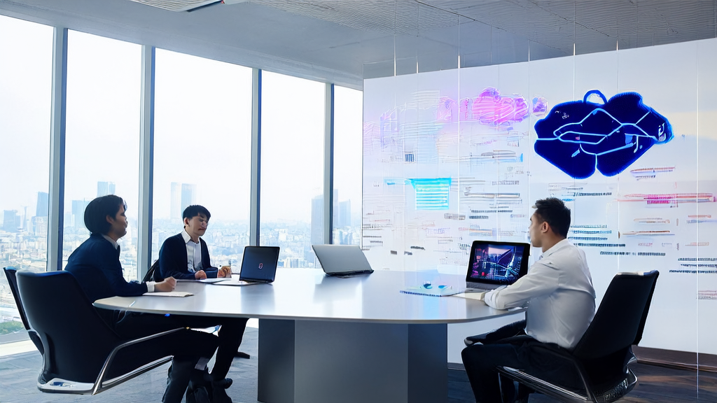 In a modern office, marketing experts are discussing the application of Tencent's Cognitive Kernel-Pro framework, exploring the new era of AI marketing.