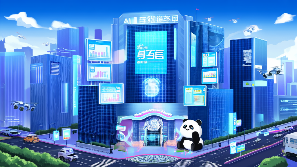 AI marketing company in a futuristic city, showcasing real-time data analysis and personalized recommendations