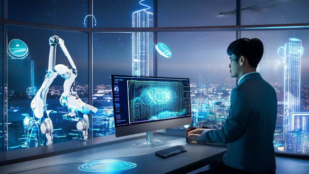 未来办公室中的营销经理使用Gemini 2.5 Pro进行邮件营销策略优化