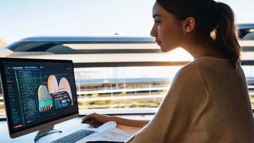 A young entrepreneur analyzing AI-based high-conversion email strategies in a modern office