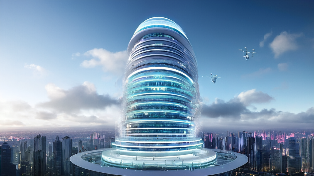 未来城市的现代化办公大楼中，SpaceX的xAI团队利用AI技术优化营销策略，展示AI营销的创新与效率。