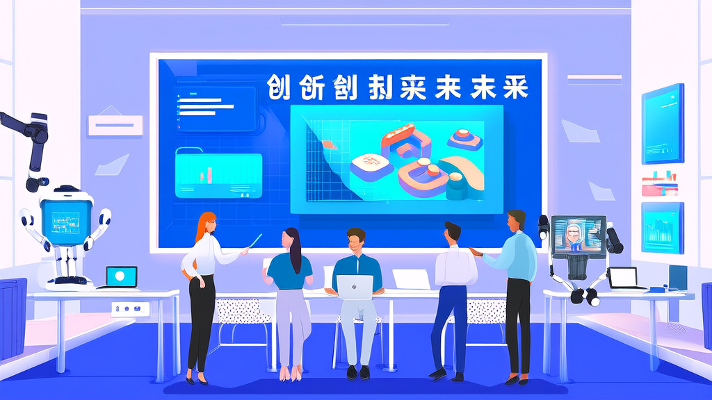 未来感十足的办公室中，营销团队利用AI技术创作视频内容，展现科技创新的力量。