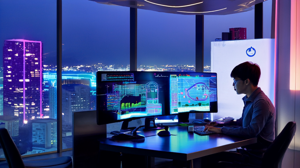 夜晚的办公室中，营销专家利用AI技术提升获客效率