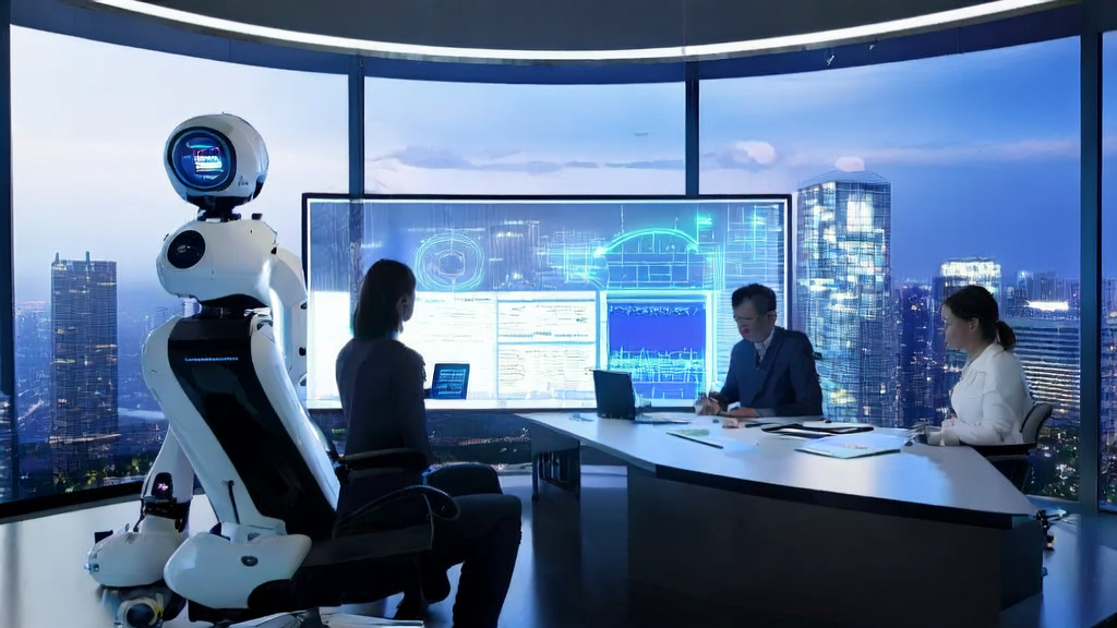AI驱动的天工超级智能体APP在现代化办公室中帮助员工高效完成工作任务