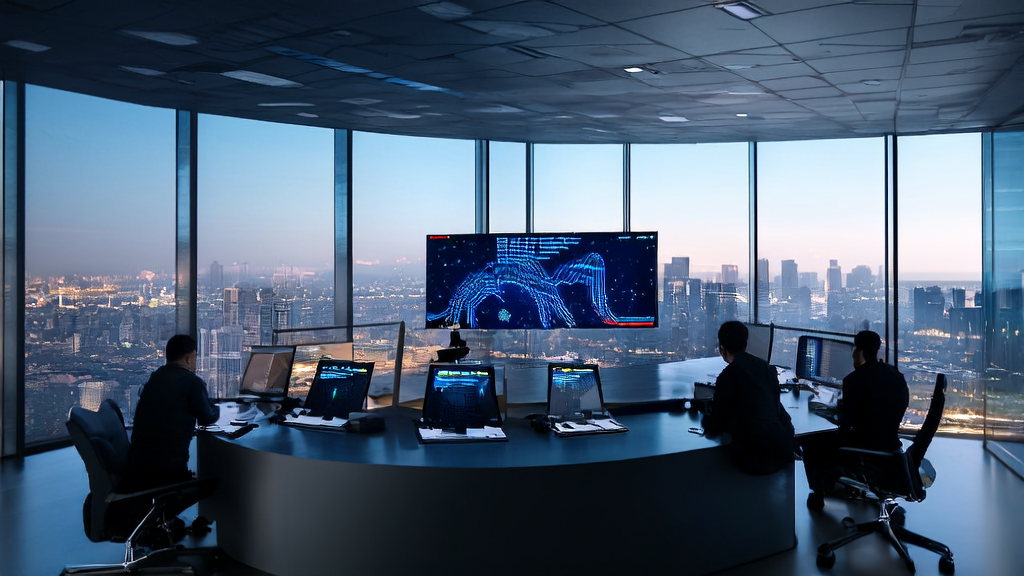 Employees in a modern export company office using AI tools to process customer data