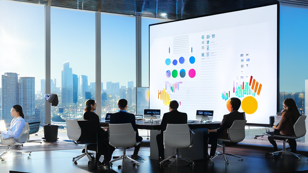 In a modern office, the marketing team uses Xiaoyunlark AI to generate creative content and discusses AI-driven customer acquisition strategies