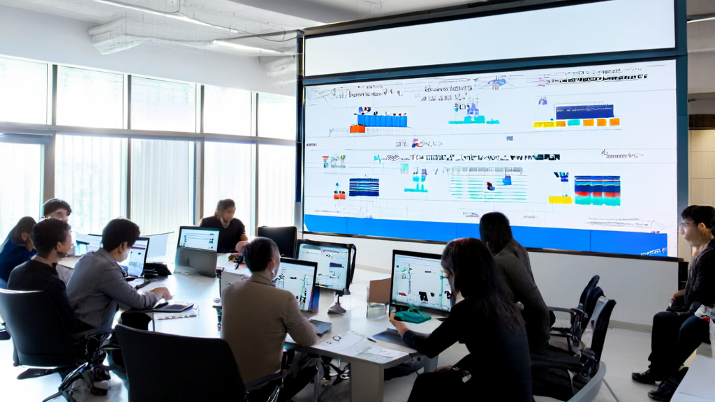 Young team in a modern office discussing AI email marketing strategies, sunlight streaming through the windows into the meeting room