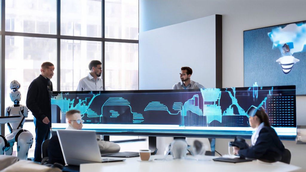 Data scientists using AI technology for customer data analysis in a modern office