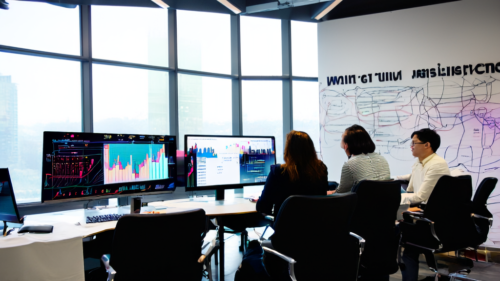 Team discussing AI marketing and customer acquisition strategies in a modern office