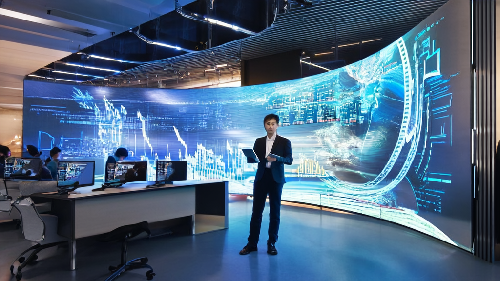 现代化办公室中技术人员利用AI技术进行数据分析和客户沟通