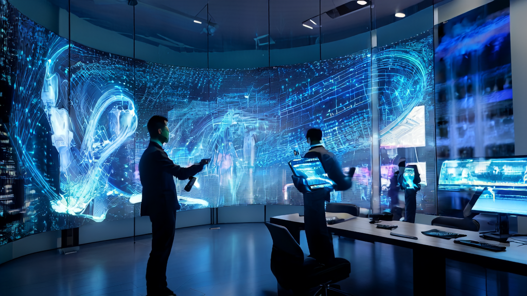 未来感办公室中展示AI驱动的客户获取解决方案和EX-4D技术的应用