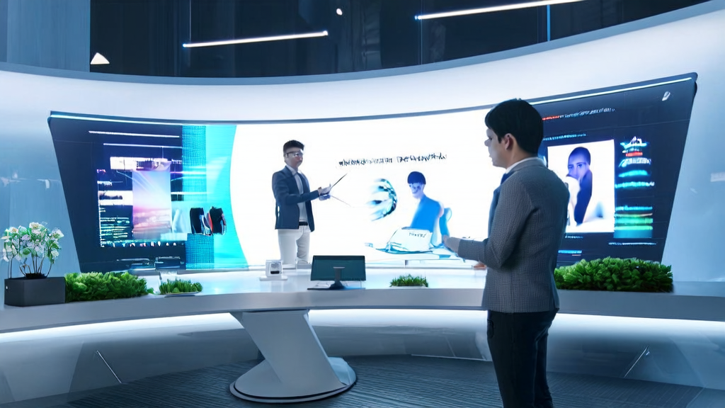 未来感办公室中，营销专家使用MiniMax视频Agent工具生成高清视频