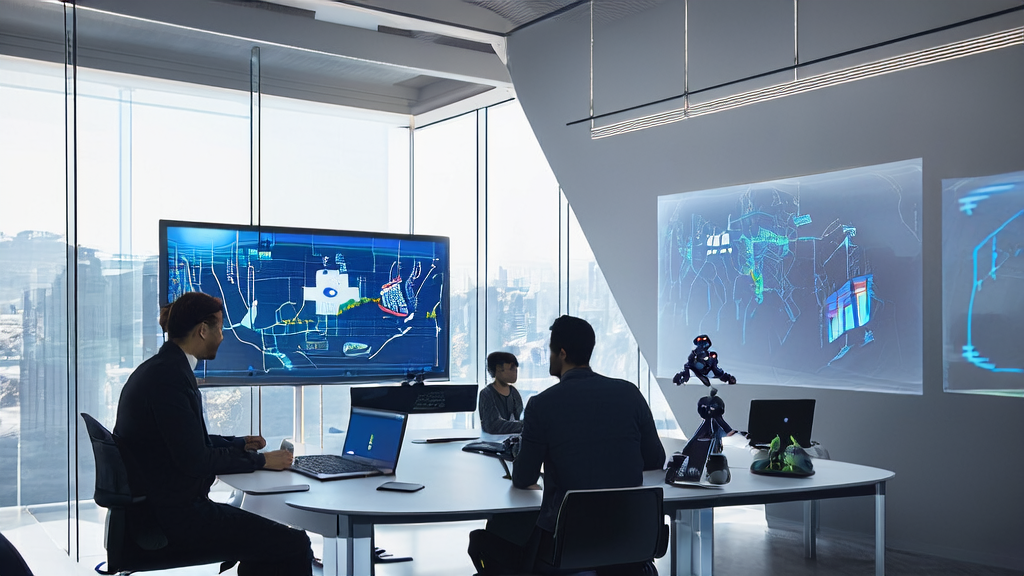 A tech office bathed in sunlight, where a marketing team discusses the revolution brought by Microsoft's Phi-4-mini