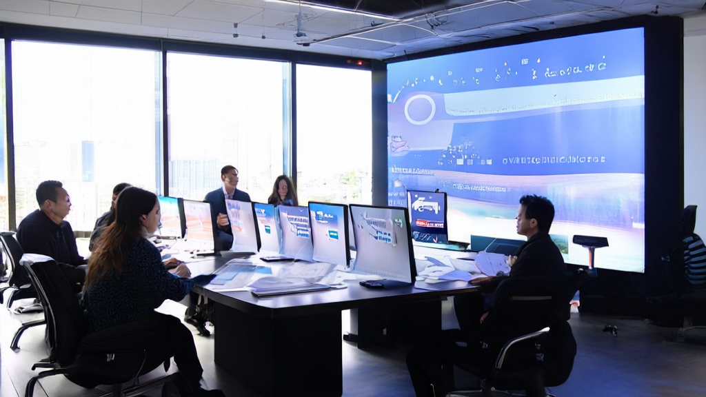 Office workers discussing AI marketing strategies with the background of the first large model competition promotional video
