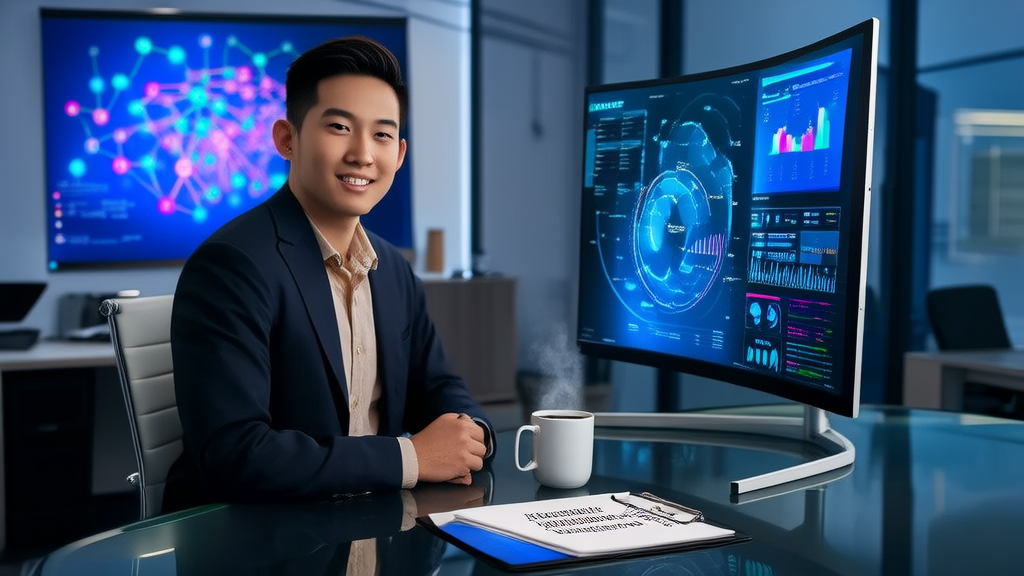 数据分析师在充满科技感的办公室中研究AI+营销与LinkedIn客户数据