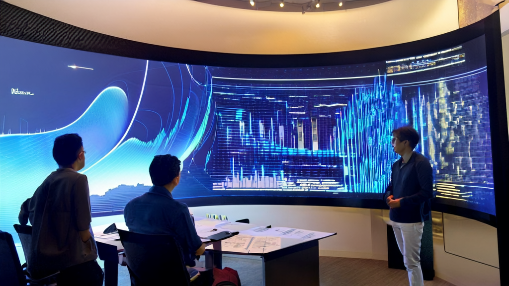 Modern office scene utilizing AI predictive modeling to screen high-quality customers